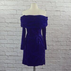 Vintage 80s Crushed Velvet Off Shoulder Dress